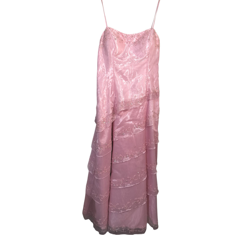 3489)Aspeed USA Sleeveless Pink Sequins Chiffon Layered Wedding Prom Gown 2X